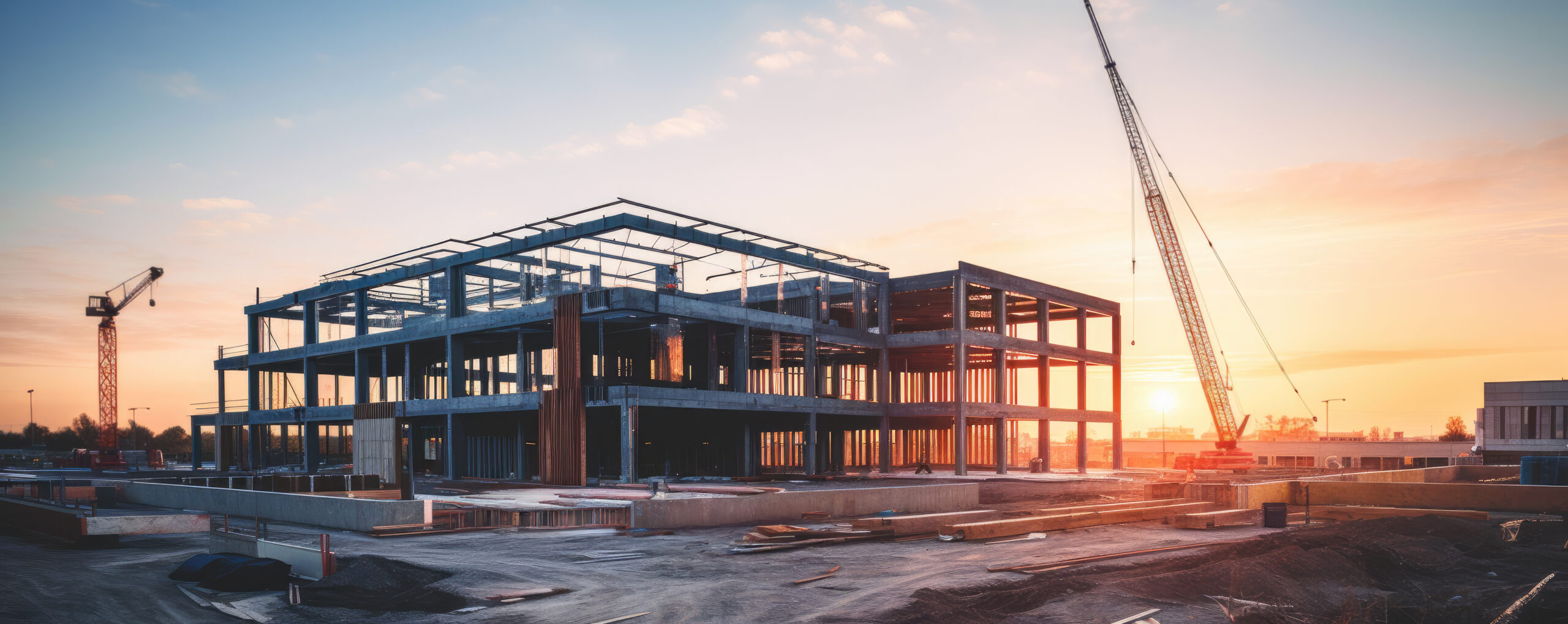 modern concrete and steel building construction site